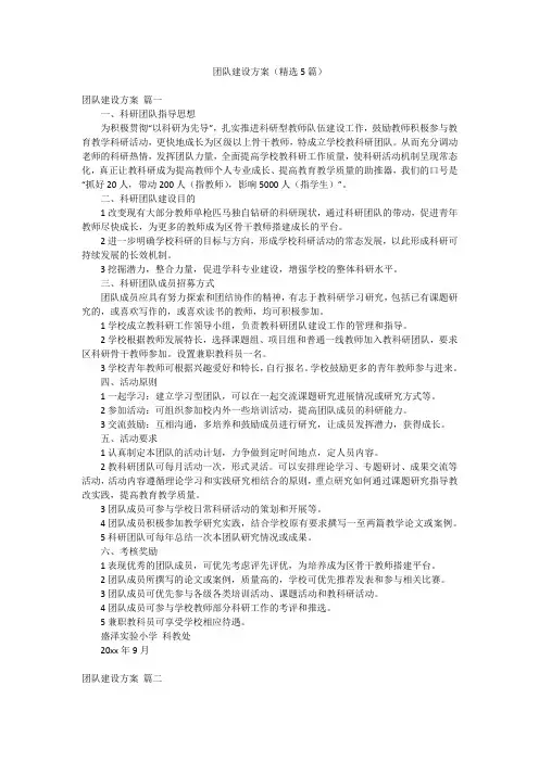 团队建设方案(精选5篇)