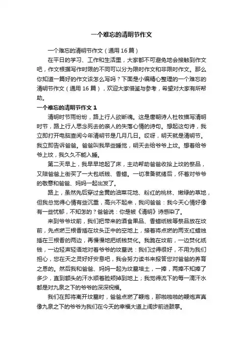 一个难忘的清明节作文