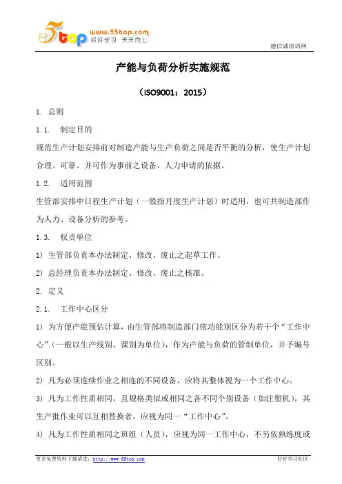 产能与负荷分析实施规范(含表格)