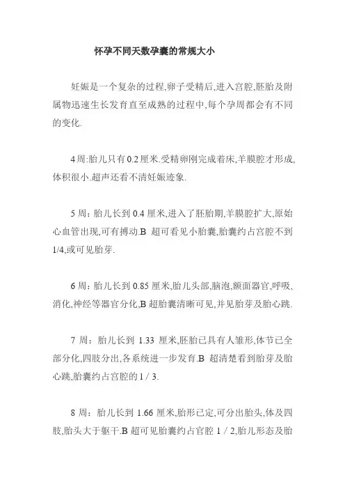怀孕不同天数孕囊的常规大小