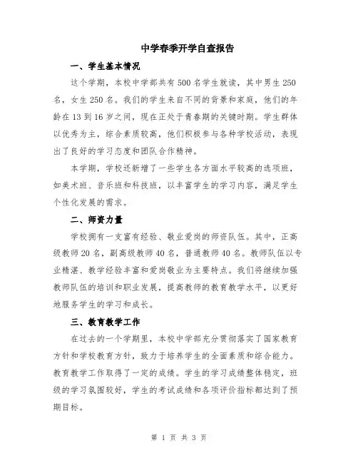 中学春季开学自查报告