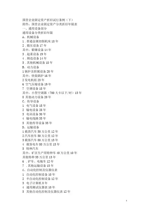 国营企业固定资产分类折旧年限表