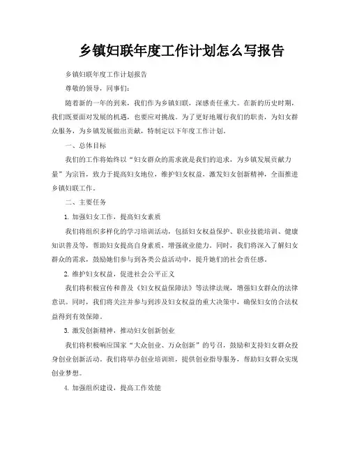 乡镇妇联年度工作计划怎么写报告