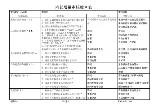 品质部内审检查表