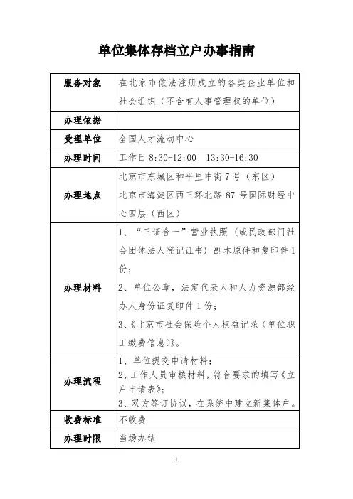 单位集体存档立户办事指南.doc
