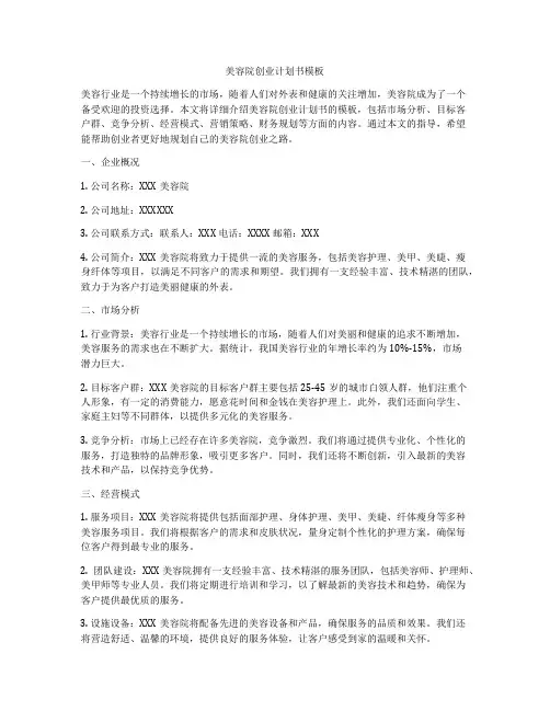 美容院创业计划书模板