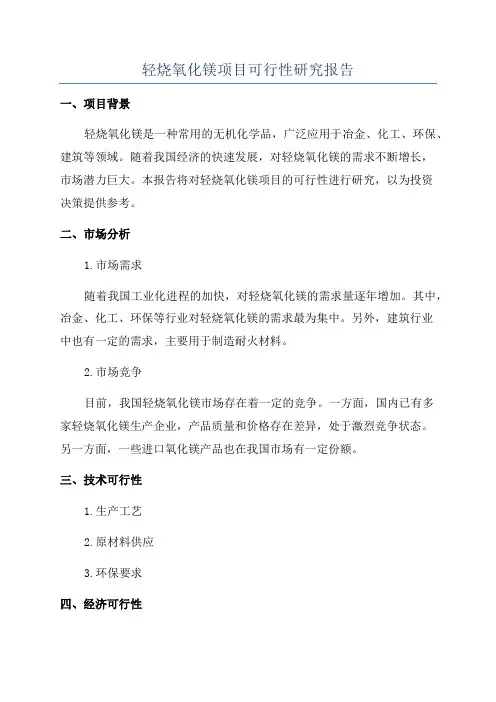 轻烧氧化镁项目可行性研究报告