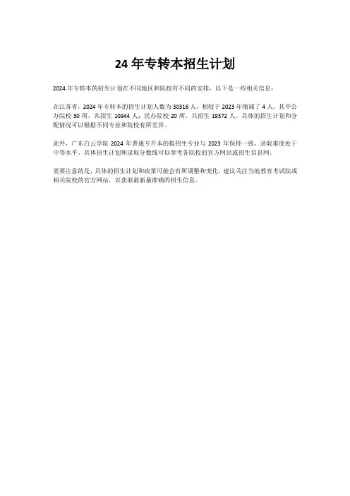 24年专转本招生计划