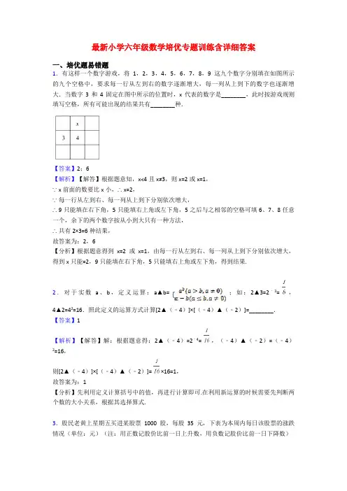 最新小学六年级数学培优专题训练含详细答案