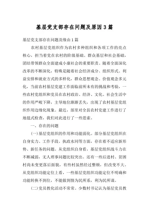 基层党支部存在问题及原因3篇