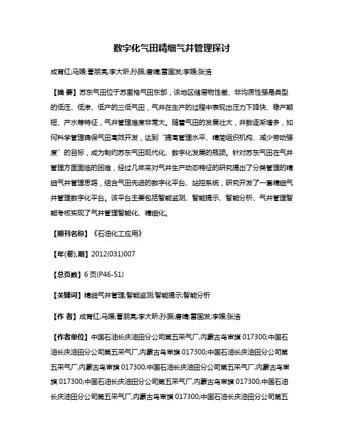 数字化气田精细气井管理探讨