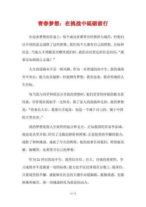 青春梦想：在挑战中砥砺前行