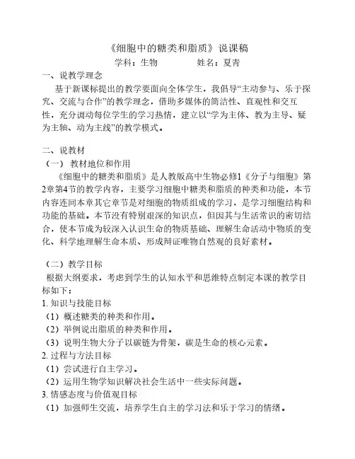 细胞中的糖类和脂质说课稿