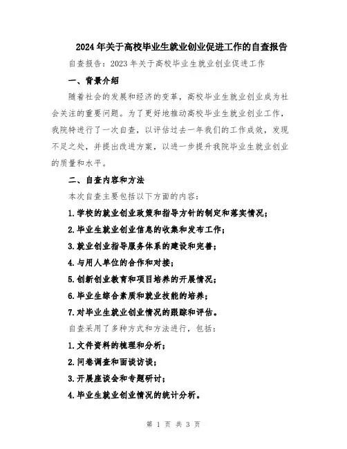 2024年关于高校毕业生就业创业促进工作的自查报告