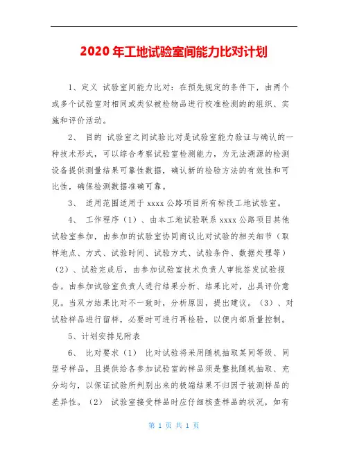 2020年工地试验室间能力比对计划