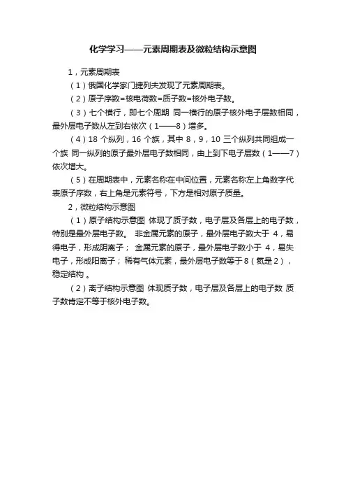 化学学习——元素周期表及微粒结构示意图