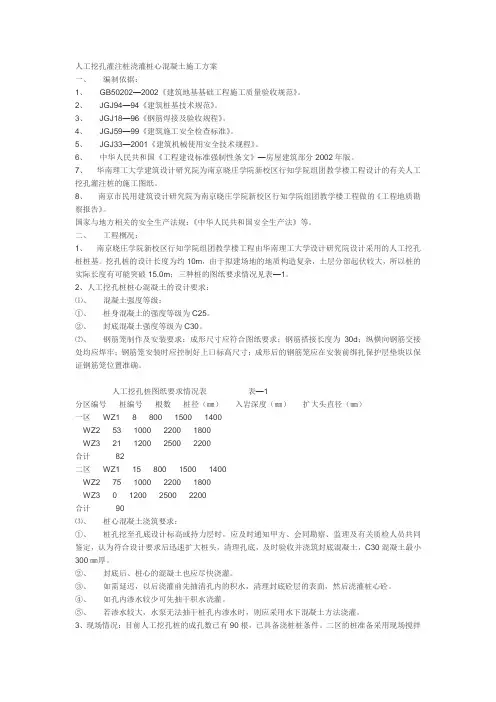 人工挖孔灌注桩浇灌桩心混凝土施工方案