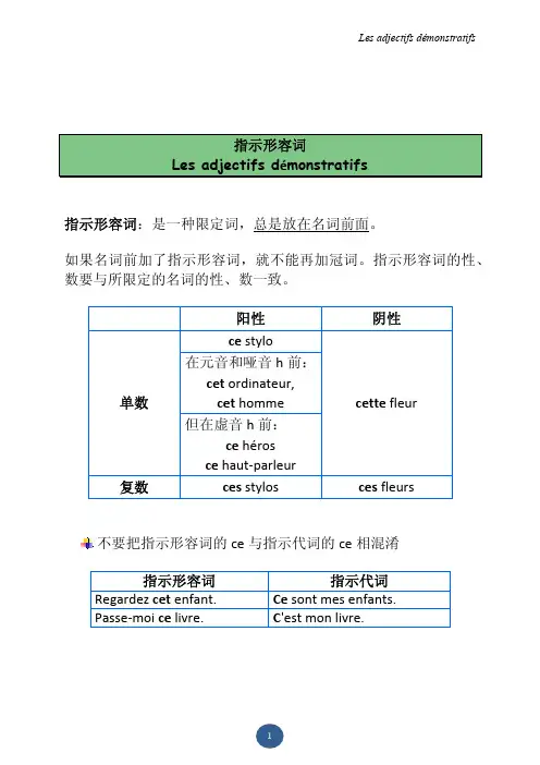 Les adjectifs démonstratifs 法语指示形容词