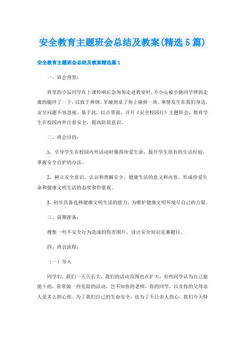 安全教育主题班会总结及教案(精选5篇)