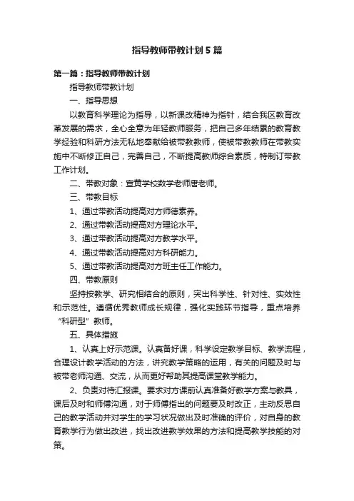 指导教师带教计划5篇