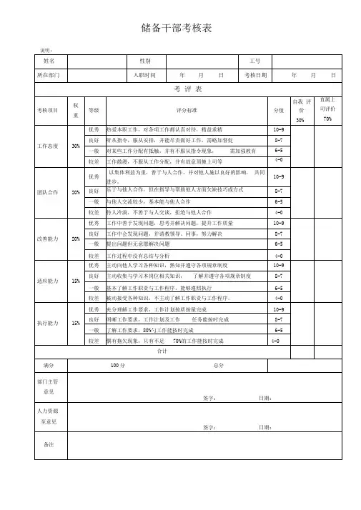 储备干部考核表