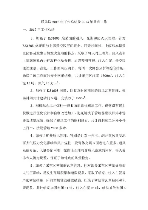 2012年通风队工作总结