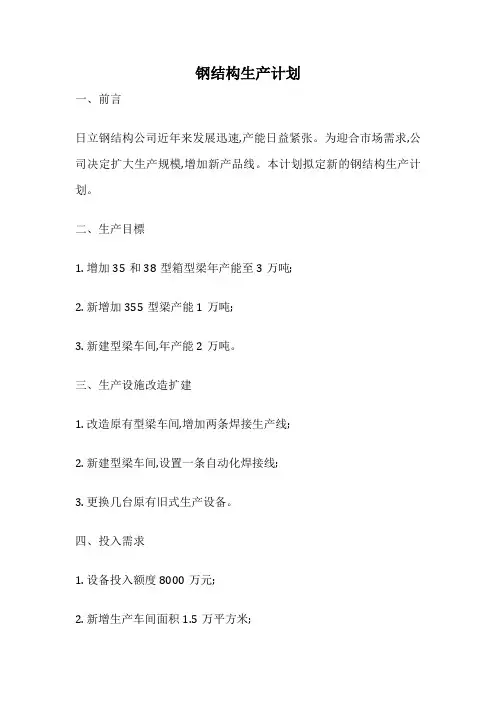 钢结构生产计划