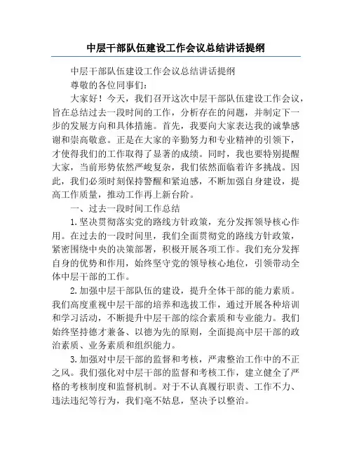 中层干部队伍建设工作会议总结讲话提纲