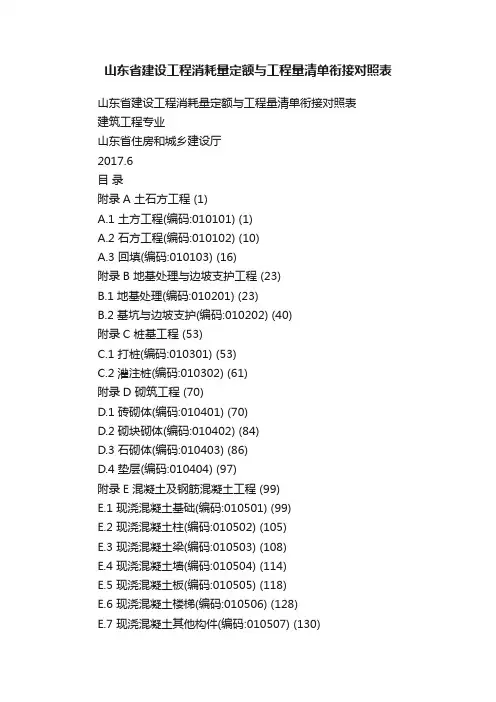山东省建设工程消耗量定额与工程量清单衔接对照表