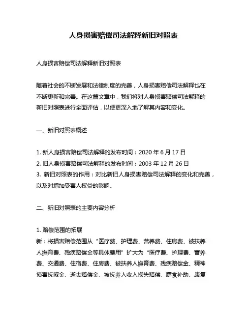 人身损害赔偿司法解释新旧对照表