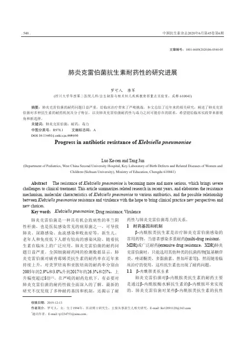 肺炎克雷伯菌抗生素耐药性的研究进展
