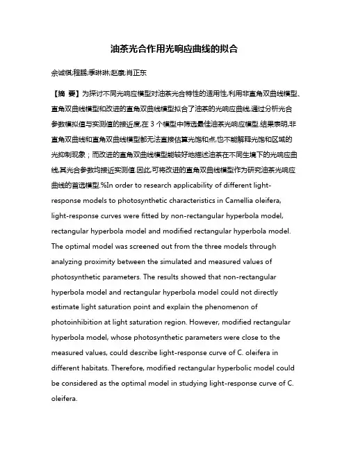 油茶光合作用光响应曲线的拟合