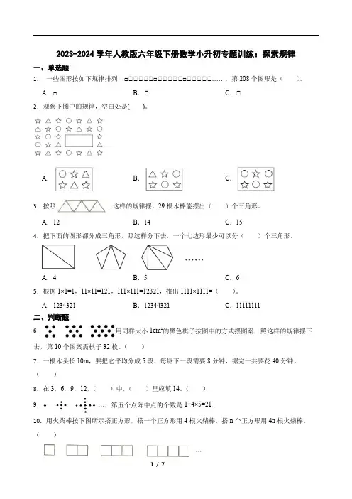2023-2024学年人教版六年级下册数学小升初专题训练：探索规律