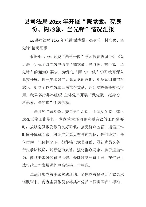 县司法局20xx年开展“戴党徽、亮身份、树形象、当先锋”情况汇报