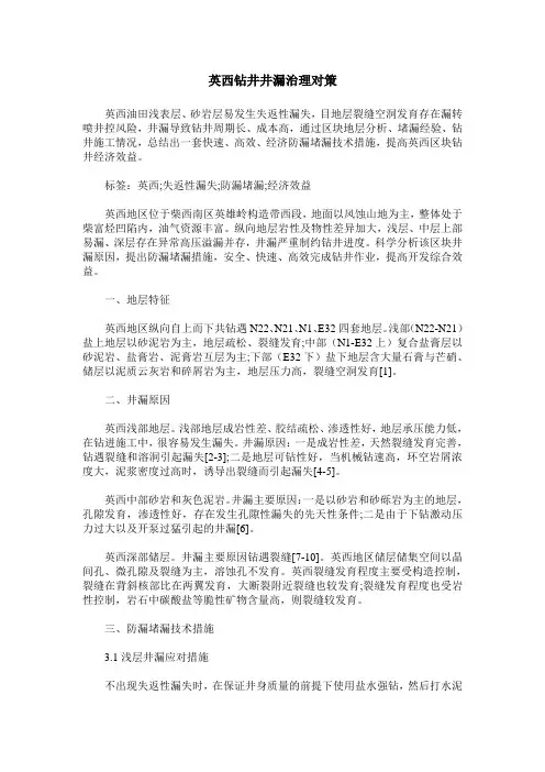 英西钻井井漏治理对策
