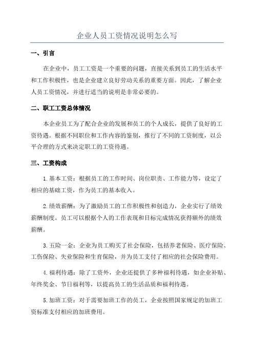 企业人员工资情况说明怎么写