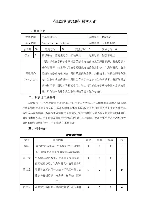 《生态学研究法》教学大纲