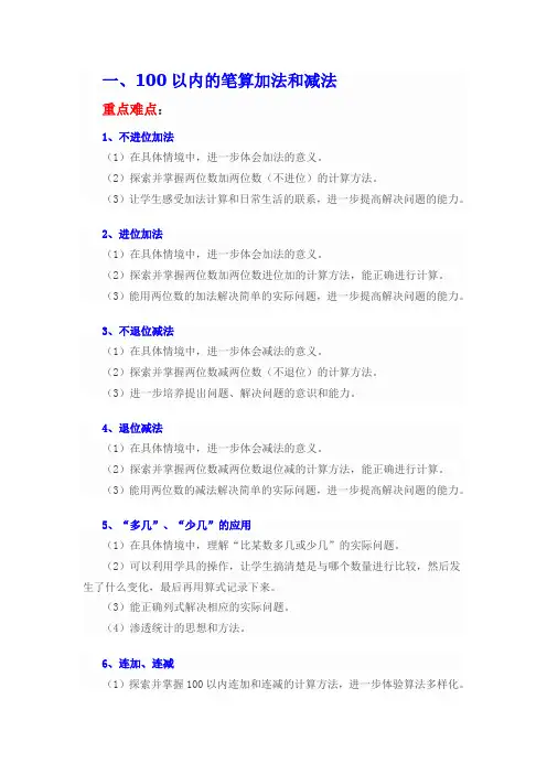 (完整版)二年级上册数学重点、难点、知识点总结