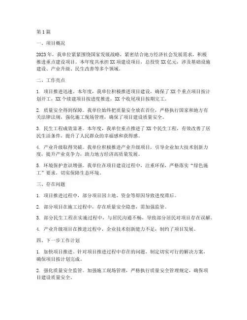 建设项目工作年度总结(3篇)