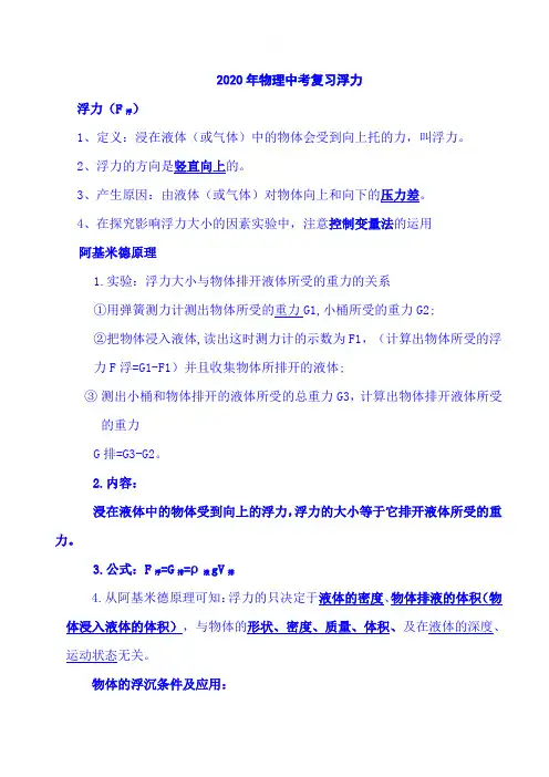 2020年中考物理专题复习精品讲义：浮力