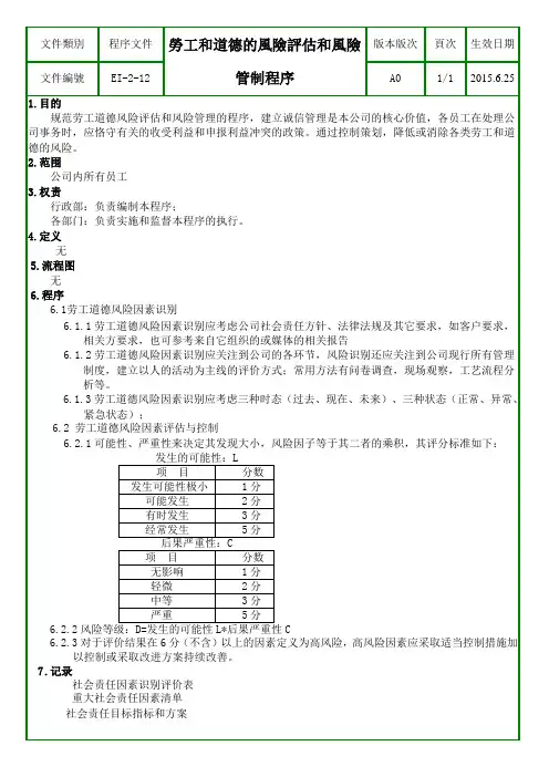 劳工和道德的风验评估和风险管制程序