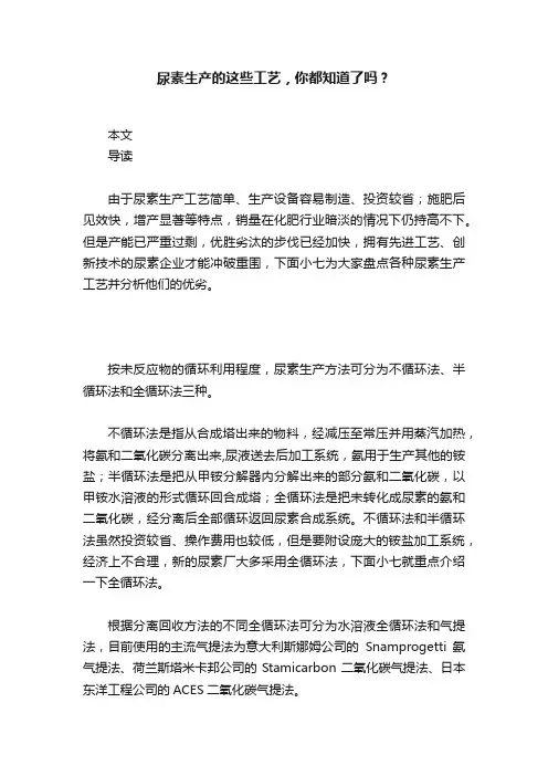 尿素生产的这些工艺，你都知道了吗？
