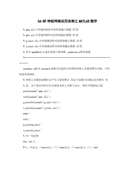 GA-BP神经网络应用实例之MATLAB程序