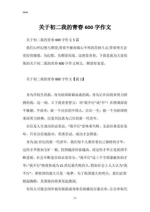 关于初二我的青春600字作文