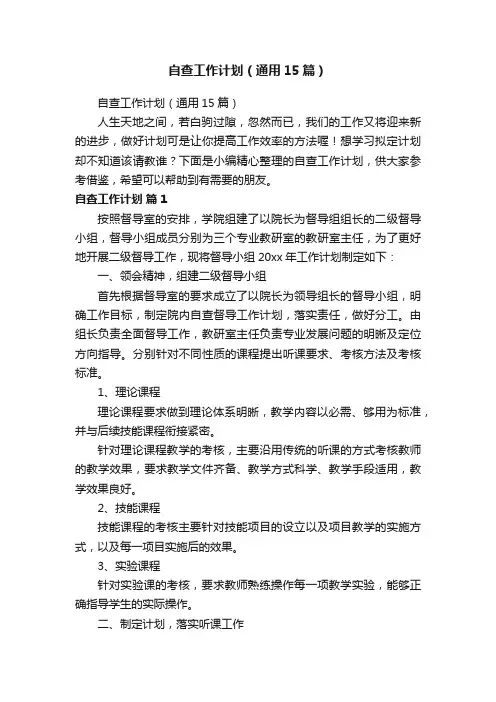 自查工作计划（通用15篇）