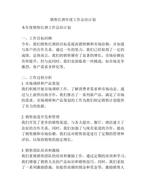 销售红酒年度工作总结计划