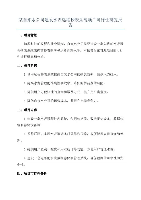 某自来水公司建设水表远程抄表系统项目可行性研究报告