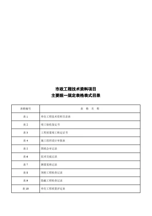 市政工程项目主要统一规定表格表式(DOC 32页)