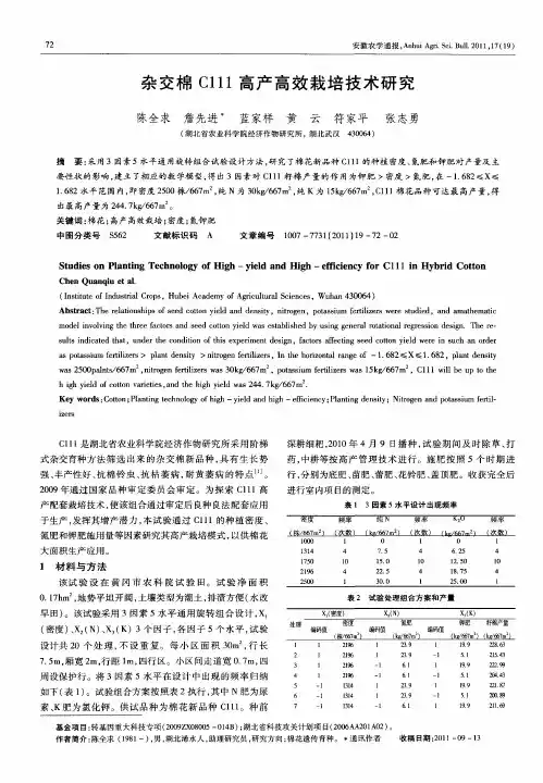 杂交棉C111高产高效栽培技术研究