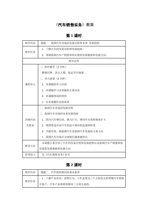 《汽车销售实务》全套教案 完整版授课电子教案 整本书电子讲义 教学讲义(最新)
